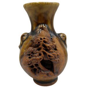 Hand-Carved Japanese Ceramic Vase 3.25 Inches Tall